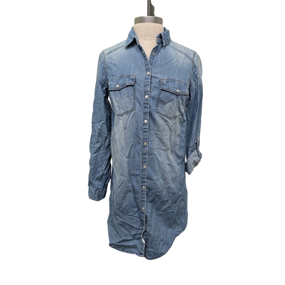 Stradivasrius Women's Denim  Dress Pearl Snap‎ Size Small